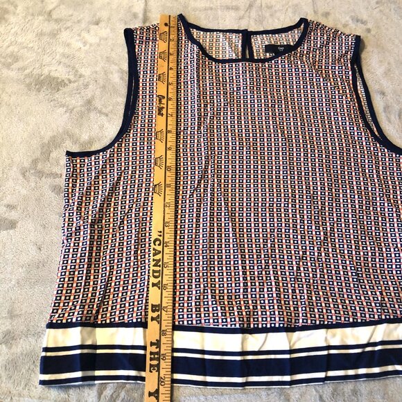 Gap Tank Top Womens Medium Keyhole Back Blue Geometric Sleeveless Blouse Shirt - Picture 6 of 16
